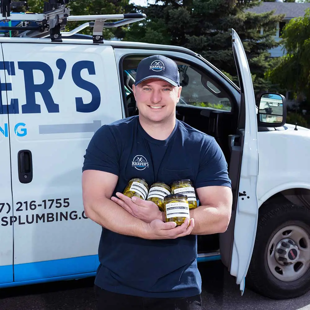 Reece Harper holding pickles